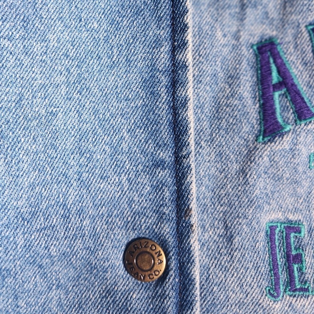 Vintage 90s Arizona Jean Company Denim Suede Bomber Jacket Purple Teal Medium‎ - Picture 8 of 13